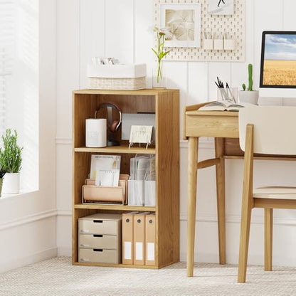 Giantex 3 Tier Bookcases Set of 2, Modern Book Shelves Cube Storage Organizer, Open Storage Cabinet Multi-Functional Home Office Bedroom Furniture Display Bookcases, Natural - color: Natural