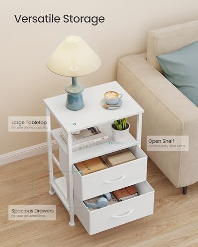 SONGMICS Nightstand, Bed Side Table, End Table with 2 Drawers | 1 Open Shelf, Industrial, Set of 2, Cloud White, BELLAH Collection ULGS062W101S - color: Cloud White, style: 2 Drawers-2Pc