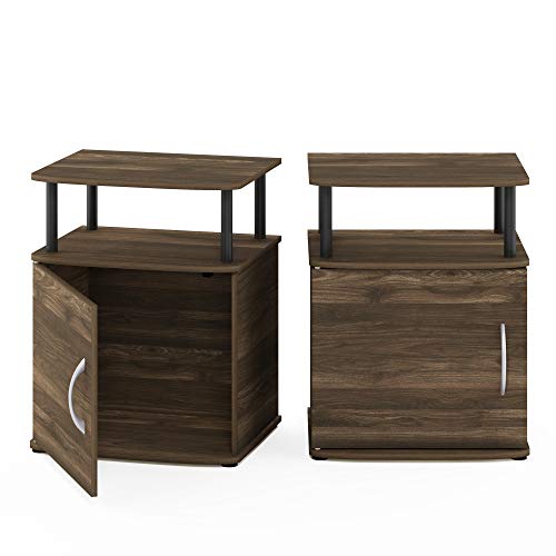 Furinno JAYA End Side Sofa Table/Nightstand with Door, 2-Pack, PVC Tubes, Columbia Walnut/Black - color: Columbia Walnut/Black, size: 2-Pack