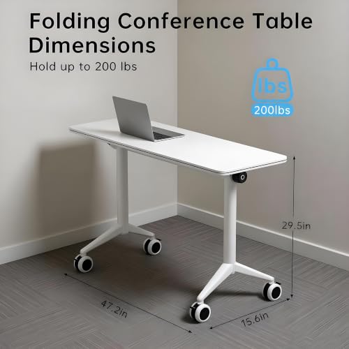 Folding Conference Table with Wheels, Modular Mobile Seminar Table, Flip Top Training Room Desk, Space-Saving & Stackable Office Furniture
