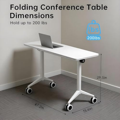 Folding Conference Table with Wheels, Modular Mobile Seminar Table, Flip Top Training Room Desk, Space-Saving & Stackable Office Furniture