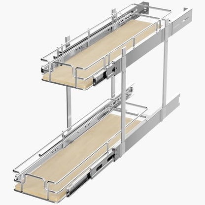 ROOMTEC 2 Tier Individual Pull Out Cabinet Organizer 7½"W x 21½"D, Slide Out Wood Shelves Organizers, Pull Out Drawers Organization and Storage for Kitchen Cabinet - size: 7½" W x 21½" D