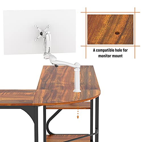 Weehom Reversible L Shaped Desk with Shelves Large Corner Computer Desk Gaming Desks for Home Office Writing Workstation Wooden Table,Rustic Brown