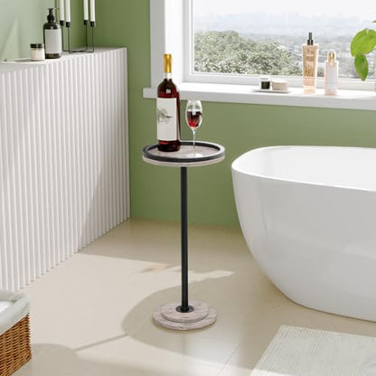 HOOBRO Small Round Side Table, Drink Table, Coffee Martini Table with Pedestal Accent for Small Spaces in Living Room, Bedroom, Sofa Couch, Greige and Black BG168BZ01 - color: Greige + Black