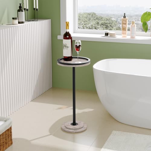 HOOBRO Small Round Side Tables, Set of 2, Drink Tables, Coffee Martini Tables with Pedestal Accent for Small Spaces in Living Room, Bedroom, Sofa Couch, Greige BG168BZP201 - color: Greige + Black