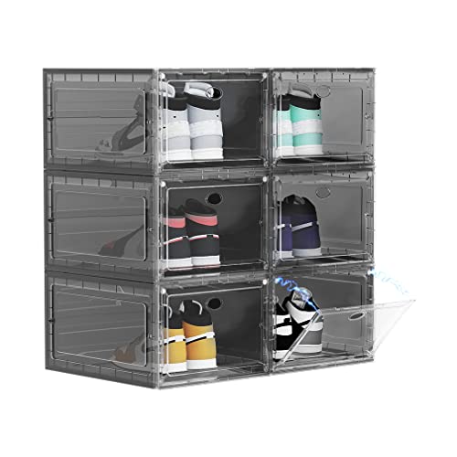 US 15 XXL 6 Pack Shoe Storage Box, Shoe Boxes Clear Plastic Stackable, Shoe Container for Organizing Sneaker and Basketball Shoes (XL BLACK 6 PACK) - color: XL 6 PACK BLACK