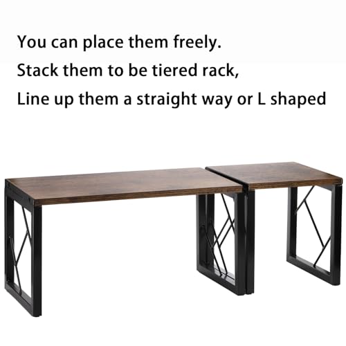 TOPZEA Desktop Shelf, Rustic Wood Small Freestanding Bookshelf Organizer Vintage Desk Shelving Stand, 2 Tier Stackable Office Storage Open Rack Hutch Kitchen Counter Display Shelves, Upgrade
