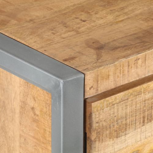 Gecheer Bedside Cabinet, Industrial Style Nightstand with Large Compartment, 15.7x11.8x19.7 Inches, Rough Mango Wood and Iron Frame for Bedroom