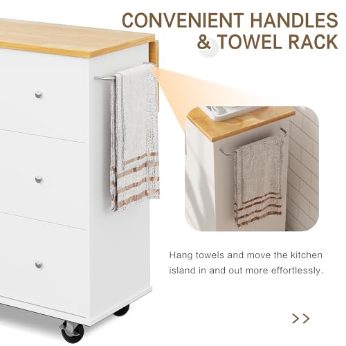 SUNLEI Kitchen Island with Storage Cabinet & Foldable Drop Leaf, Buffet Sideboard Cabinet, Cart Handle for Towel Rack, Drop Leaf, Portable Islands for Kitchen (Stylish White, 39.7-INCH) - size: 39.7 INCH, style: White