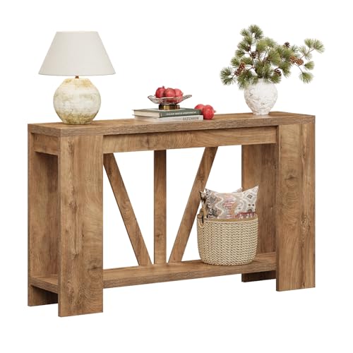 Console Table for Entryway, 47 Inches Narrow Sofa Table Behind The Couch, Farmhouse Wood Entry Table with Storage Shelves for Hallway Foyer Living Room, Rustic Wood Grain