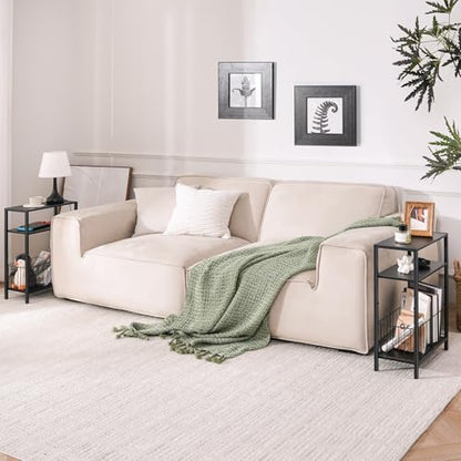 Yoobure Narrow Side Table with Storage Basket, Small End Table for Small Spaces, Skinny Side Tables Living Room Bedroom Office, Slim Nightstand 3 Tier Bedside Table Space-Saving for Magazine, Black - color: Black