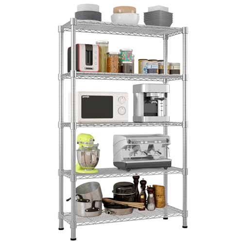 5-Tier Shelf, Adjustable Wire Metal Rack Shelving, Heavy Duty Standing Storage Shelves, Garage, Kitchen, Office, Bathroom, Shelfs Easy Assembly, 35" W x 14" D x 71" H, Chrome - color: Chrome, size: 5-tier 35.43"W x 13.78"D x 70.87"H