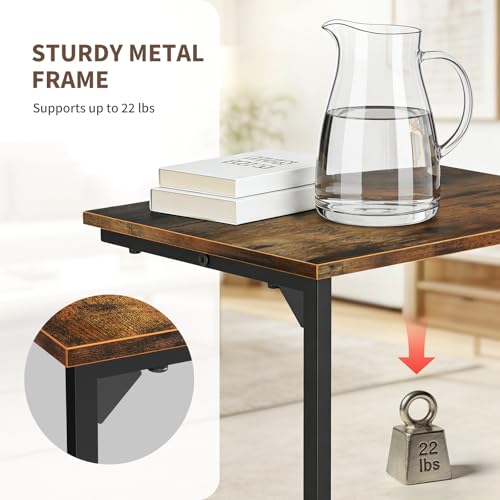 C Shaped End Tables Set of 2, Couch Tables that Slide Under Sofa, High Table TV Trays for Living Room & Bedroom, Modern Side Tables with Sturdy Metal Frame, Rustic Brown (Rustic Brown)