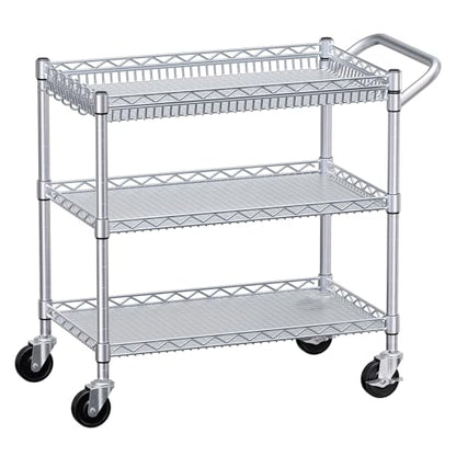 WDT 990Lbs Capacity Heavy Duty Rolling Utility Cart, NSF Rolling Carts with Wheels,Commercial Grade Metal Cart with Handle Bar & Shelf Liner,Trolley Serving Cart for Kitchen,Restaurant,Silver - color: Silver 3 Tier