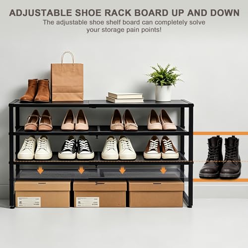 Expandable Shoe Rack,3 Tier Adjustable Metal Shoe Shelf for Closet, Sturdy Free Standing Shoe Storage for Door Entrance, Bedroom, Small Spaces, Black - size: 3-Tier