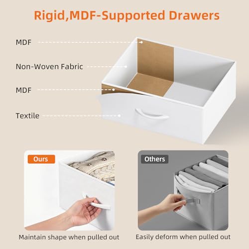 Somdot Nightstand with 3 Drawers, Dresser with Fabric Bins for Bedroom, Hallway, Entryway, Night Stand Bedside Table Furniture, Sturdy Steel Frame, Wooden Top, Easy Pull Fabric Bins, White Leather - color: White Leather, size: 11.4"D x 15.2"W x 30.6"H (3
