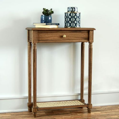 East at Main Lenora Console Table – 23.75” Narrow Entryway Table with Storage & Cane Shelf – Solid Wood Accent Table for Hallways, Foyers, and Small Spaces – French Country & Traditional Style | 23.75-inch slim hallway table with cane shelf, solid wood fr