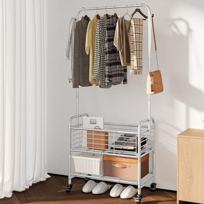 SUOERNUO Laundry Cart with Hanging Rack Rolling Laundry Hamper Sorter with Wheels Shelf,Grey - color: Grey