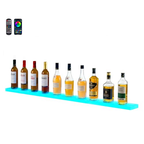 VEVOR LED Lighted Liquor Bottle Display, 1 Tier 60 Inches Whiskey Rack, Supports USB, Illuminated Home Bar Shelf with RF Remote & App Control, 7 Static Colors, Acrylic Lighted Shelf for 15 Bottles - size: 1 Step 60 Inches