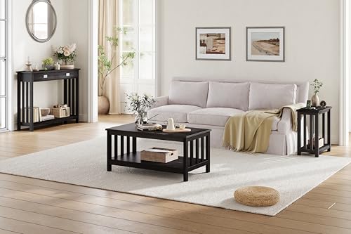 ChooChoo Black End Table for Small Spaces, Narrow Side Table, Night Stand with Storage Shelf for Living Room and Bedroom - color: Black