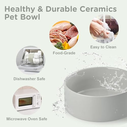 SPUNKYJUNKY Elevated Dog Bowls Ceramic, 6.1'' Dogs and Cat Food Water Bowls Raised with Non-Slip Bamboo Stand for Medium Sized Breed Microwave Dishwasher Safe - 28.7 OZ,Grey - color: Grey, size: 6.1 in - 3.6 cups