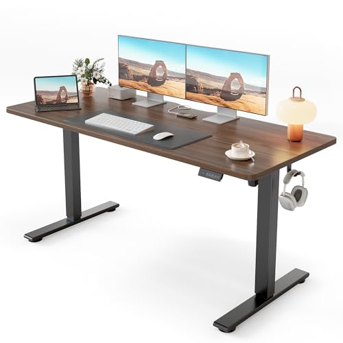 Cubiker Standing Desk, 55x24 Inches Sit Stand Home Office Desk, Electric Stand up Desk, Adjustable Desk with Splice Board, Black Frame/Black Walnut Top - color: Black Walnut, size: 55x24