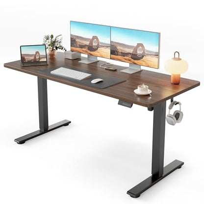 Cubiker Standing Desk, 55x24 Inches Sit Stand Home Office Desk, Electric Stand up Desk, Adjustable Desk with Splice Board, Black Frame/Black Walnut Top - color: Black Walnut, size: 55x24