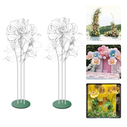 Mverse Giant Flower Stand Base and Stem, Weighted Iron Base, Flexible Pole, 3 Bendable Aluminum Pipes and Pins for DIY Paper Flowers, Wedding Arch, Party Backdrop (2 Set) - size: 2 Sets 12.6"