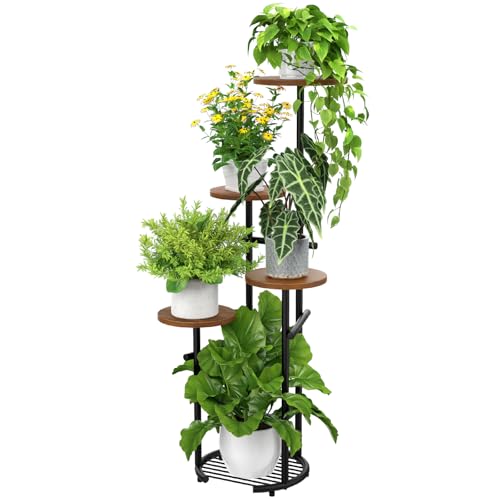 TOSKING 5 Tier Thickened Metal Plant Stand Indoor,Plant Shelf, Corner Shelf, Flower Pot Stand for Multiple Plants, Indoor Plants Tiered Stand for Living Room Balcony Garden Patio Bedroom (Black and Brown, 42in) - color: Brown, size: 5tier Rd