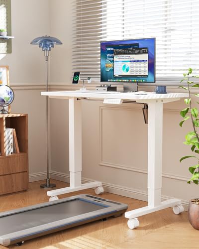 HUANUO Electric Small Standing Desk, Whole Piece Desktop, Adjustable Height Computer Desk, 4 Height Memory Settings, Sit Stand Up Desk for Home Office, 35" x 24", White - size: 35" X 24"