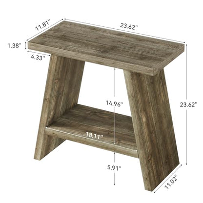 Solid Wood End Table for Living Room, Narrow Small Side Table with 2-Tier Storage, Farmhouse Bedside Nightstand for Bedroom, Small Places, Washed Brown (1PCS) - color: Washed Brown