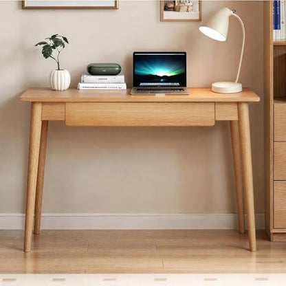 100% Solid Oak Wooden Desk Home Office Desk Mid Century Modern Writing Computer Desk with Drawer for Home Office 35" - color: Natural-oak With 1 Drawer, size: 35"W