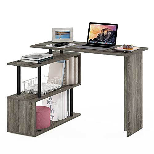 Furinno Moore L-Shape Computer Desk with 3-Tier Shelves, French Oak - color: French Oak/Black, style: 3-Tier Shelves Desk