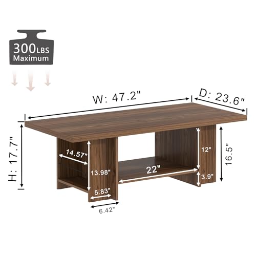 FOLUBAN Coffee Table, Modern Wood Living Room Table with Storage Bottom Shelf & Side Shelves, Rectangle Center Table Cocktail Tea Table for Home Office, Rustic Walnut, 47 Inch - color: Walnut