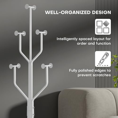 Coat Rack Freestanding Metal Coat Tree with 10 Hooks, White | Heavy Duty Standing Coat Rack, Stainless Steel Marble Base, Coat Hanger Stand for Bedroom Entryway Hallway, Hat, Bags - color: White