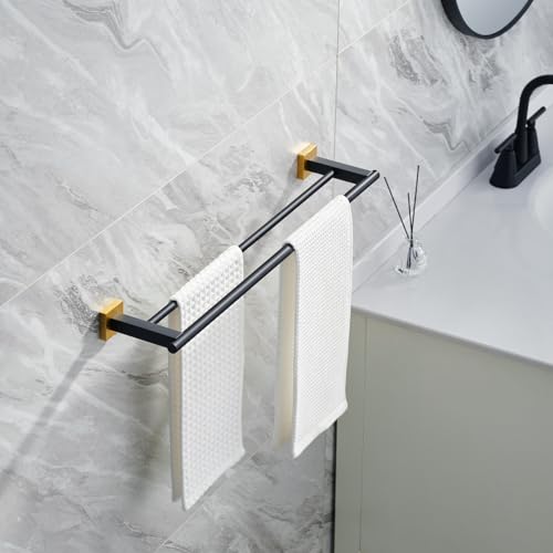 Miyili Double Bath Towel Bar 24-Inch SUS 304 Stainless Steel Towel Holder Rack for Bathroom Black & Gold, A02BG60B - color: Black & Gold, size: 24-Inch
