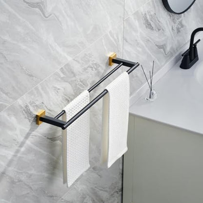 Miyili Double Bath Towel Bar 24-Inch SUS 304 Stainless Steel Towel Holder Rack for Bathroom Black & Gold, A02BG60B - color: Black & Gold, size: 24-Inch