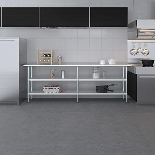 Stainless Steel Work Table with 2 Shelves | Metal Utility Table | Commercial & Residential NSF Utility (Stainless Steel Table with 2 Shelves, 96" Long x 18" Deep) - size: 96" Long x 18" Deep