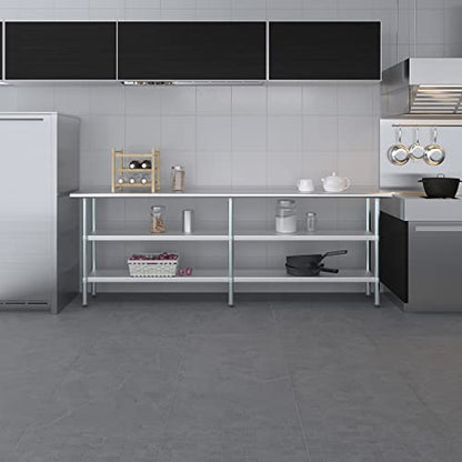 Stainless Steel Work Table with 2 Shelves | Metal Utility Table | Commercial & Residential NSF Utility (Stainless Steel Table with 2 Shelves, 96" Long x 18" Deep) - size: 96" Long x 18" Deep