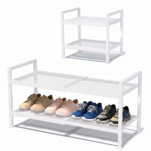 Shoe Rack, Expandable Shoe Rack for Closet, Adjustable Shoe Organizer for Entryway, Shoe Storage Organizer for Door Entrance, Garage, Bedroom (White, 2-Tier) - color: White, size: 2-Tier