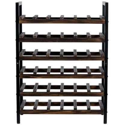 MyGift Wine Rack Freestanding Floor Stand, 6 Tier Wine Bottle Shelf - Holds up to 36 Bottles (Solid Wood)", since unit is 6 rack. - color: Solid Wood