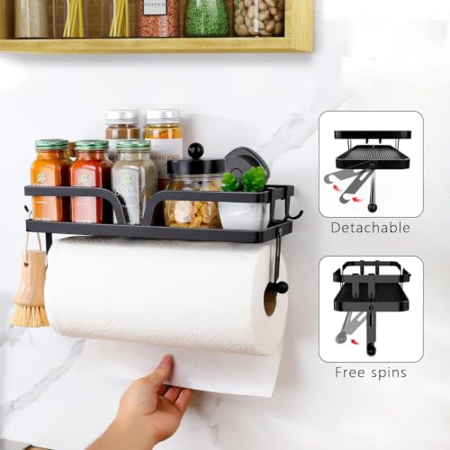 Taozun Paper Towel Holder Wall Mount Suction Cup Easy Install | 2-in-1 Shelf + Paper Towel Holder, Suction Cup No-Drill, Kitchen & Bathroom, Rustproof, Removable & Reusable - style: SP004-SC