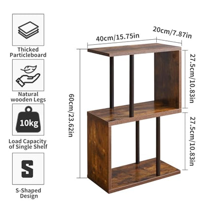 Aibiju Side Table, S Narrow Side Table, Mid-Century Modern Nightstand with Open Storage Shelf, Sofa Table for Small Space, End Table Rustic Brown YD-ST003H - color: Rustic Brown