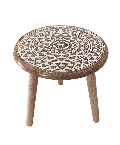 VANIYA CRAFTS® Wooden Engraved Fold-able Round End Table/Side Table/Plant Stand/Stool for Living Room Bedroom Restaurant Kids Play Furniture Table Round Shape (Natural White 5) - color: Natural White 5