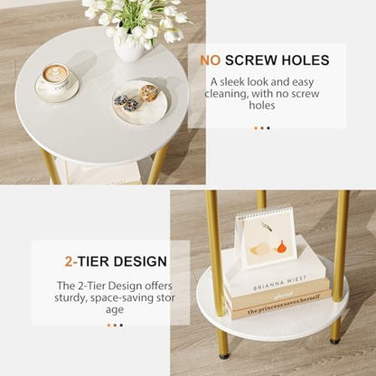 Small Round Side Table, White Round End Table, 2-Tier Modern Accent/Bedside Table for Living Room-White - color: White, size: 1PC