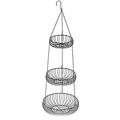 Simple Houseware Adjustable Metal Hanging Fruit Basket, Oblate, Black, 11" W x 11" L x 30" H | 11" W x 11" L x 30" H - color: Black, style: Oblate Basket