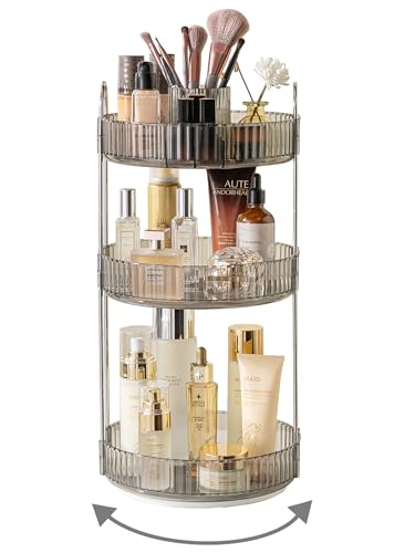 Asayuee 360 Rotating Makeup Organizer,3 Tier Large Capacity Make Up Organizers and Storage,Skincare Perfume Vanity Organizers,Bathroom Cosmetics Storage Organizer Countertop(Grey) - color: Grey, size: New-3 Tier