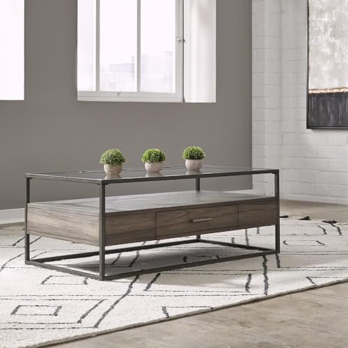 Liberty Furniture Rectangular Cocktail Table in Brown with Beveled Glass Top, Open Shelf Storage, and English Dovetail Construction for Contemporary Living - size: Rectangular Cocktail Table