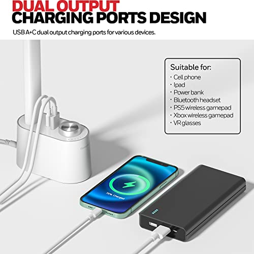 Honeywell HWT-H01 LED Desk Lamp, Foldable & Stepless Dimmable, White | Sunturalux Eye-Caring Desk Light with Charging Ports, Modern Table Lamp, Reading Lamp for Home Office Bedroom College Dorm - color: White