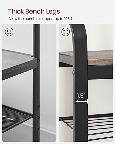 VASAGLE Coat Rack, Hall Tree with Shoe Bench for Entryway, Entryway Bench with Coat Rack, 4-in-1, with 9 Removable Hooks, a Hanging Rod, 13.3 x 33.1 x 72.1 Inches, Greige and Black UHSR400B02 - color: Greige + Black, size: 33.1"W
